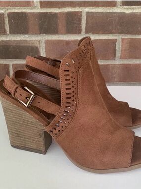 Carlos Santana Brown Suede Peep-Toe Block Heel Slingback